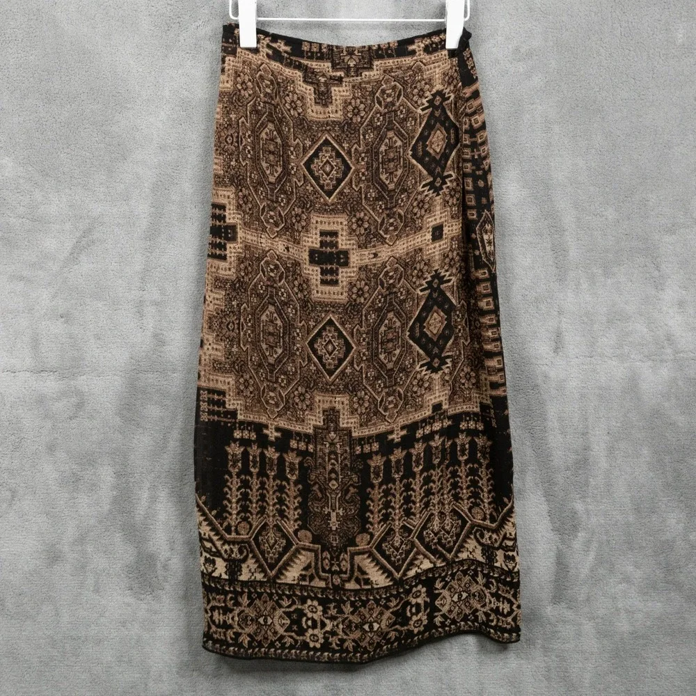 EMANUEL UNGARO 100% Silk Faux Wrap Midi Skirt Persian Tapestry Geo Print Sz 4P